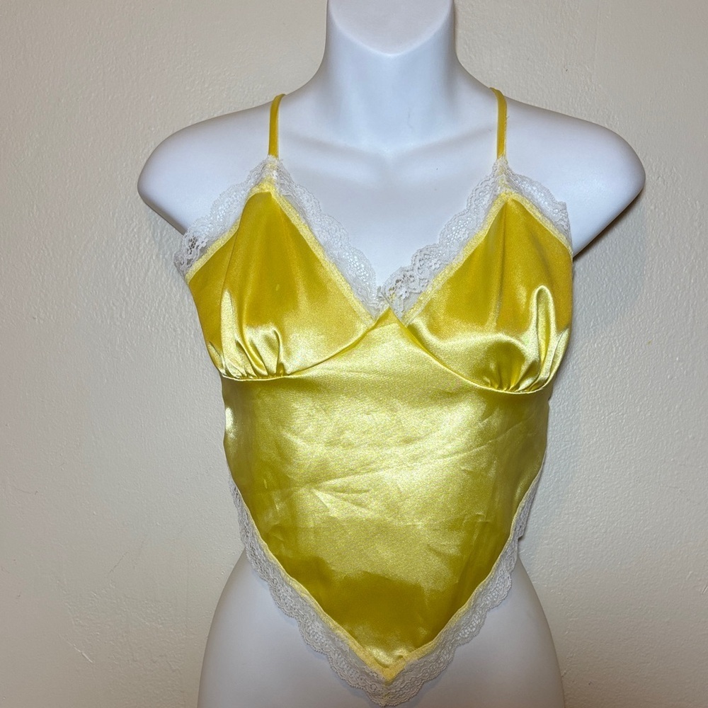 Fashion Nova Yellow Satin Lace Chemise